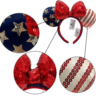 Disney Parks Sequins American Flag Bow Minnie Ears Stars Mickey Mouse Headband • $13.47