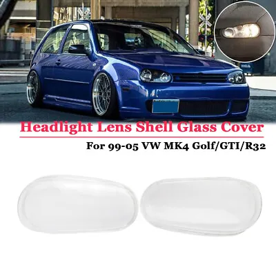 2x Front Headlight Lens Cap Cover For 1999-2005 VW MK4 Golf/R32 Lampshade Glass • $76.80