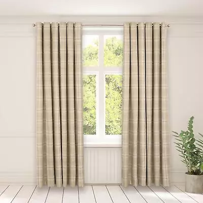 Check Eyelet Blackout Curtains Pair Thermal Ring Top Textured Woven Ready Made • £49.99