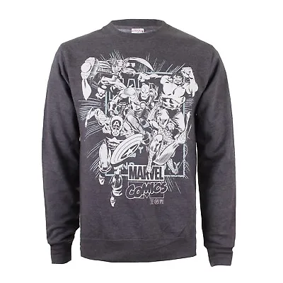 Official Marvel Mens Band Of Heroes Characters Crew Sweat Grey S - XXL • £22