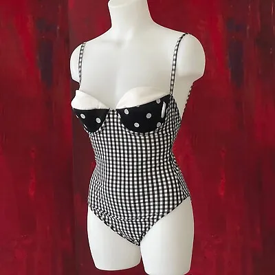 Vintage MOSCHINO MARE 1990s Swimsuit Squares & Polka Dot Size 44 / USA 12 • $489.99