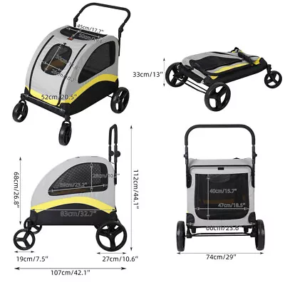 M L XL Pet Stroller Premium Foldable 4 Wheels Dog Cat Jogger Stroller Lockable • $106.90