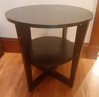 IKEA Round Black Table Wood 2 Ft Diameter X 2 Ft Tall 2 Level Blemishes • $24