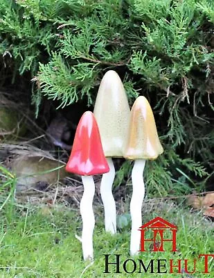 Garden Ornaments Mushrooms Ceramic Toadstools Fairy Garden Tinkling Outdoor • £15.49