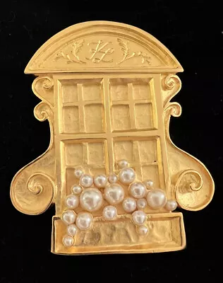 Vintage Karl Lagerfeld Iconic French Window Brooch Pin Faux Pearl Large RARE Siz • $749