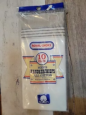 1990 Royal Choice 10 Pack Men's Handkerchiefs All Cotton New In Package • $11.99