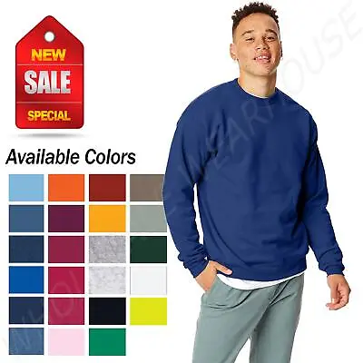 Hanes Men's Sweatshirt Long Sleeve Cuff Waistband Ecosmart Crewneck Fleece P1607 • $16.27