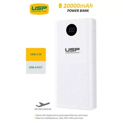 USP 20K MAh Power Bank - White 2 USB-A Outputs (5W & 10W) 2 USB Input Digital • $45.30