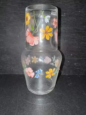 WILDFLOWERS Floral Glass Bedside Water Carafe / Tumbler Set By Cerve Italy • £14.99