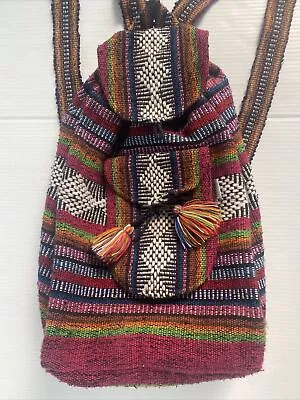 Mexican Blanket Mini Backpack Drawstring Outside Zip Pocket Pinzon Aztec Bag MX • $17.77