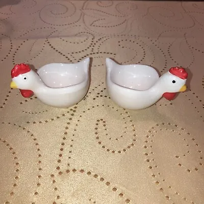2 Vintage Porcelain Ceramic Chicken Hen EGG CUPS Set Pair Lot KNOBLER JAPAN EXC • $12.90