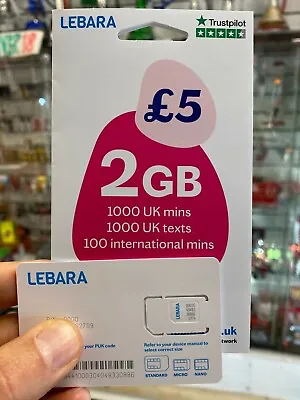 £0.99 • Buy New LEBARA SIMCARD OFFICIAL NETWORK PAY AS YOU GO SIM For Samsung Iphone 5 6 S6