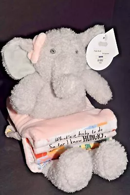 NWT MudPie Pink Plush Elephant Folding Fabric Book What's A Baby To Do?  SOFT! • $12.99