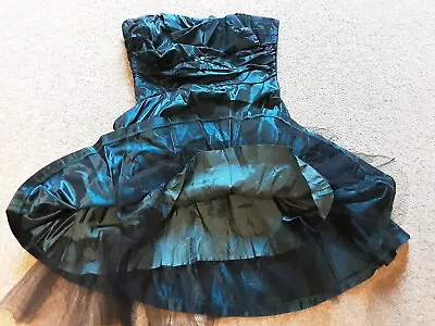 Belle By Oasis Blue Ruched Taffeta Party Dress Lined Net  Size 10  EU 36 • £18.99