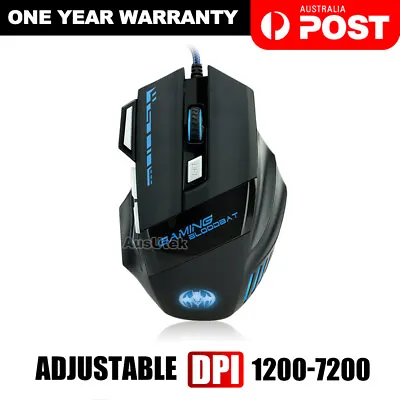 $16.99 • Buy AU USB 7200DPI LED Wired Optical Backlight Gaming Mouse Support Pro 7 Button New