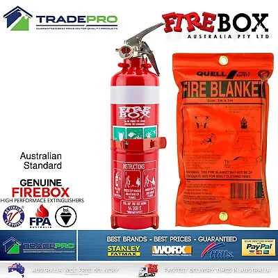 Fire Extinguisher & Blanket Kit 1kg ABE Professional Dry Powder Bracket Car Home • $44