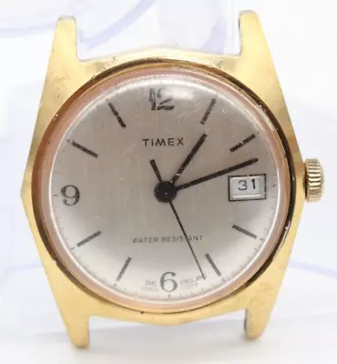 Vintage TIMEX Automatic Watch Face Men's Gold Tone Stainless Steel Date • $22.75