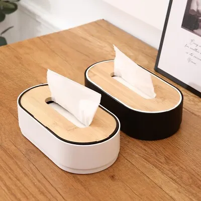 $18.18 • Buy Tissue Box Holder Bamboo Cover Toilet Paper Box Napkin Holder Case Dispenser