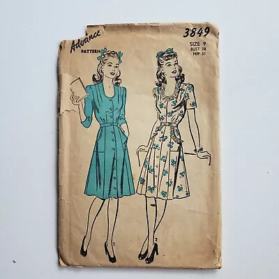 1940s Vintage Advance 3849 Sewing Pattern For Teen Girls Dress • $12