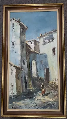 Vintage Original Mid-Century Oil Painting Italian Spain Village Road Path Alley • $124.99