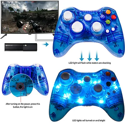 $19.99 • Buy Wireless Game Remote Controller For Microsoft Xbox 360 Gamepad Console Glow Blue
