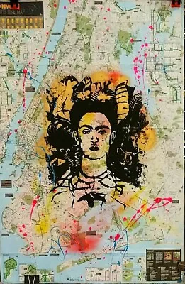 Frida Kahlo - Original Silkscreen On New York City Bike Map. • $40