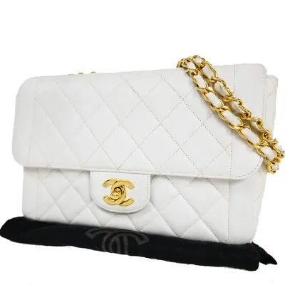 CHANEL CC Logo Matelasse Chain Shoulder Bag Leather White GHW Vintage 314RJ226 • $2580