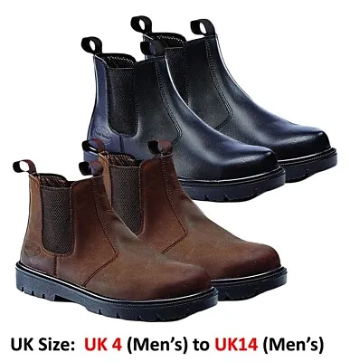 Mens Dealer Boots Chelsea Lightweight Leather Safety Work Steel Toe Cap Shoes Sz • £26.99