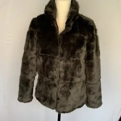 Vero Moda Sz Small Brown Black High Neck Faux Fur Jacket Coat • $32.99