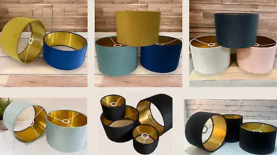 Lampshade For Table Ceiling Pendant Velvet Fabric Shade With Brushed Gold Lining • £49.99