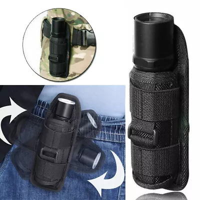 Tactical Molle Flashlight Holder Nylon Pouch With 360 Degree Carabiner Reel Clip • $9.28