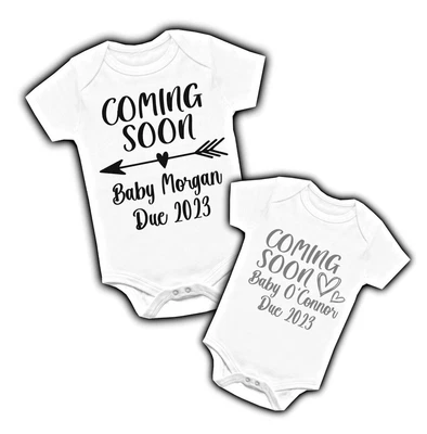 £6.99 • Buy Personalised Coming Soon Baby Vest Pregnancy Announcement Grow Heart Arrow