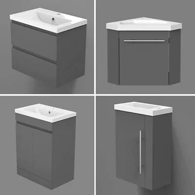 Grey Unit Vanity Bathroom Undersink Doors Or Drawers Wall Hung Floorstanding MDF • £129.99