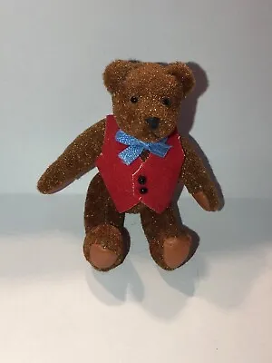 Miniature Fully Articulated Teddy Bear In Vest 2 3/4” Tall With Bow Tie • $18.99