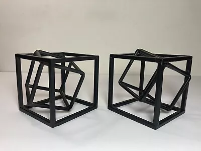 Set Of 2 Black Modern Abstract Metal Shelf Art Sculpture Geometric 4.5” • £20.78