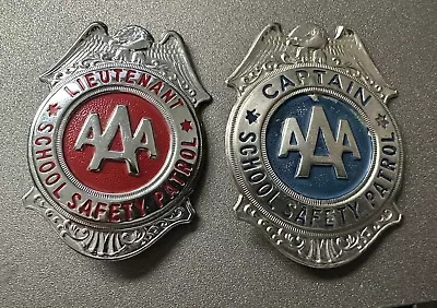 LOT 2 Vintage AAA SCHOOL SAFETY PATROL Badges - CAPTAIN & LIEUTENANT 1950's • $85