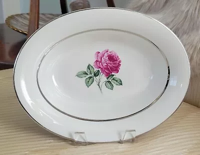 Vintage Embassy Vitrified China Platinum Rose Vegetable Serving Bowl • $30