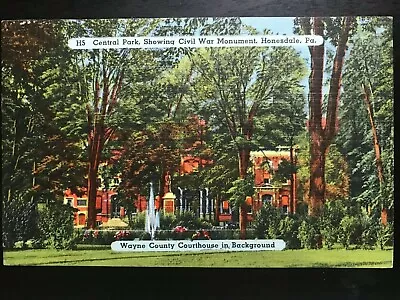 Vintage Postcard 1958 Central Park Civil War Monument Honesdale PA • $8