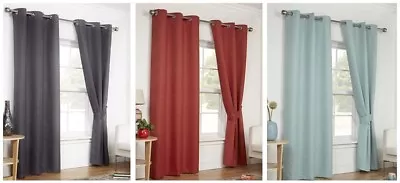 Lunar Eyelet Curtains Woven Textured Slubbed Thermal Coated Light Reducing Multi • £46.99