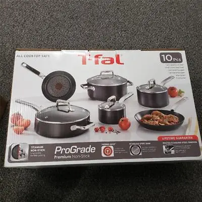 = T-Fal 10 PCS All Cooktop Safe Pan Pot Set Prograde Titanium Nonstick Premium • $178.99