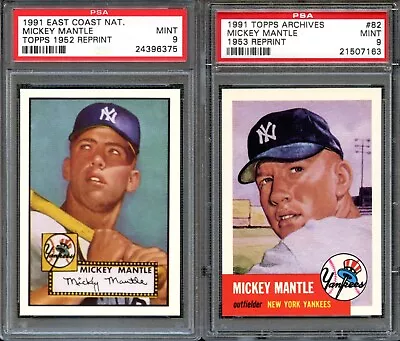 1991 East Coast National & Topps Archives Mickey Mantle Reprints Both Psa 9 • $129.99