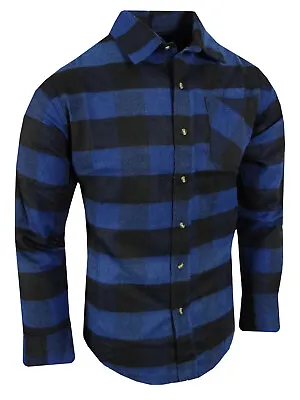 Mens Plaid Flannel Shirt Soft Big Checker Pattern Chest Pocket Casual Up To 5XL! • $17.95