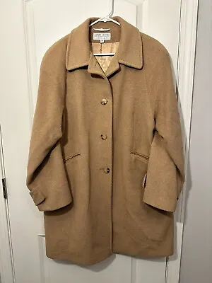 $42 • Buy Vintage Larry Levine Womens 14 100% Camel Hair Double Breasted Pea Coat Italy 