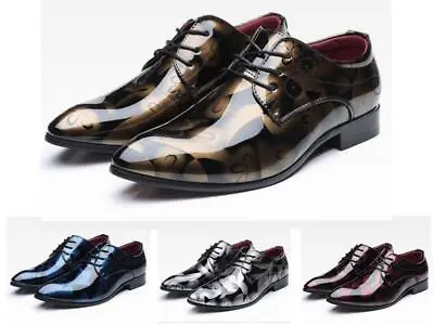 UK Mens Leather Brogue Formal Work Office Shiny Patent Wedding Dress Shoes Size • £22.75