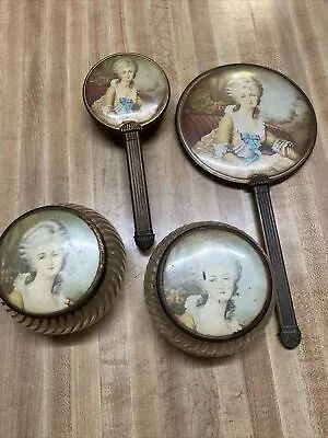 Marie Antoinette Vintage Vanity Boudoir Dresser Set Mirror (2) Powder Jars Brush • $75