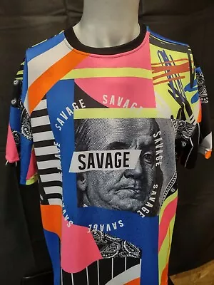 Melen's Encrypted Savage Multi Colored Ben Franklin $100 Bill Pullover Shirt XXL • $14.99