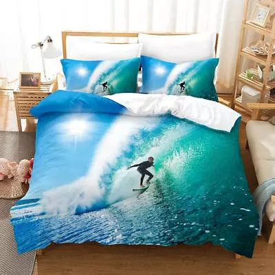 Surfing Teenager At Sea Quilt Duvet Cover Set Bedclothes Pillowcase Doona Cover • $54.99
