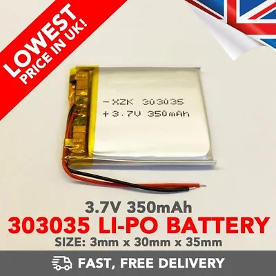 3.7V 300mAh Li-Po Battery (303035) Rechargeable High Capacity Tablet + Device • £4.99