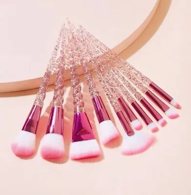 Makeup Brush Set 10pcs Unicorn Glitter Pink Spiral Brushes Face Eye Lips Powder • $22.50