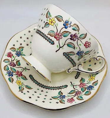 EB Foley Fine Deco Floral Dot Pattern Cup & Saucer Set; Vintage England • $25.99
